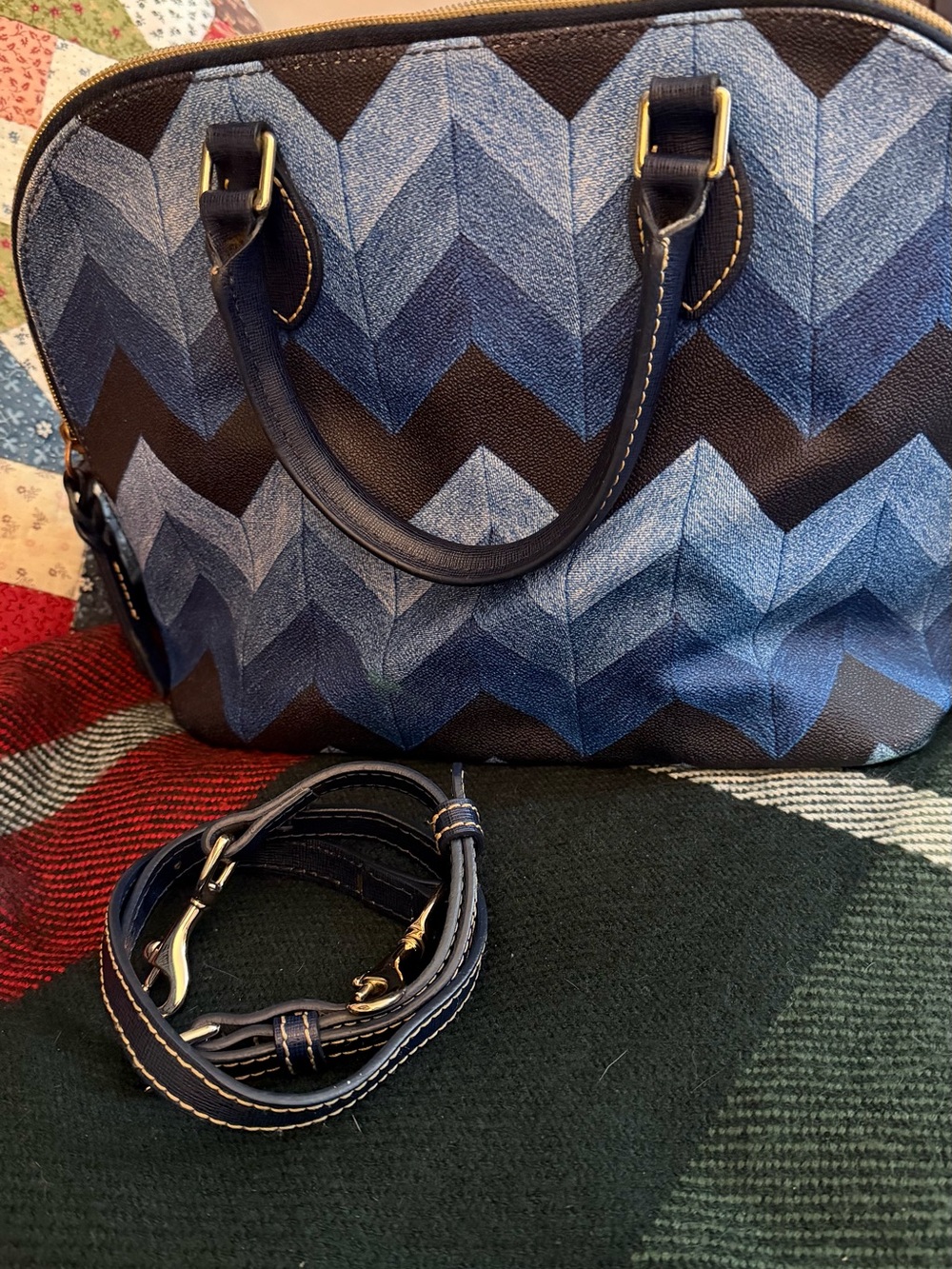 Dooney & Bourke Navy and Light Blue Chevron Satchel - Picture 2 of 10